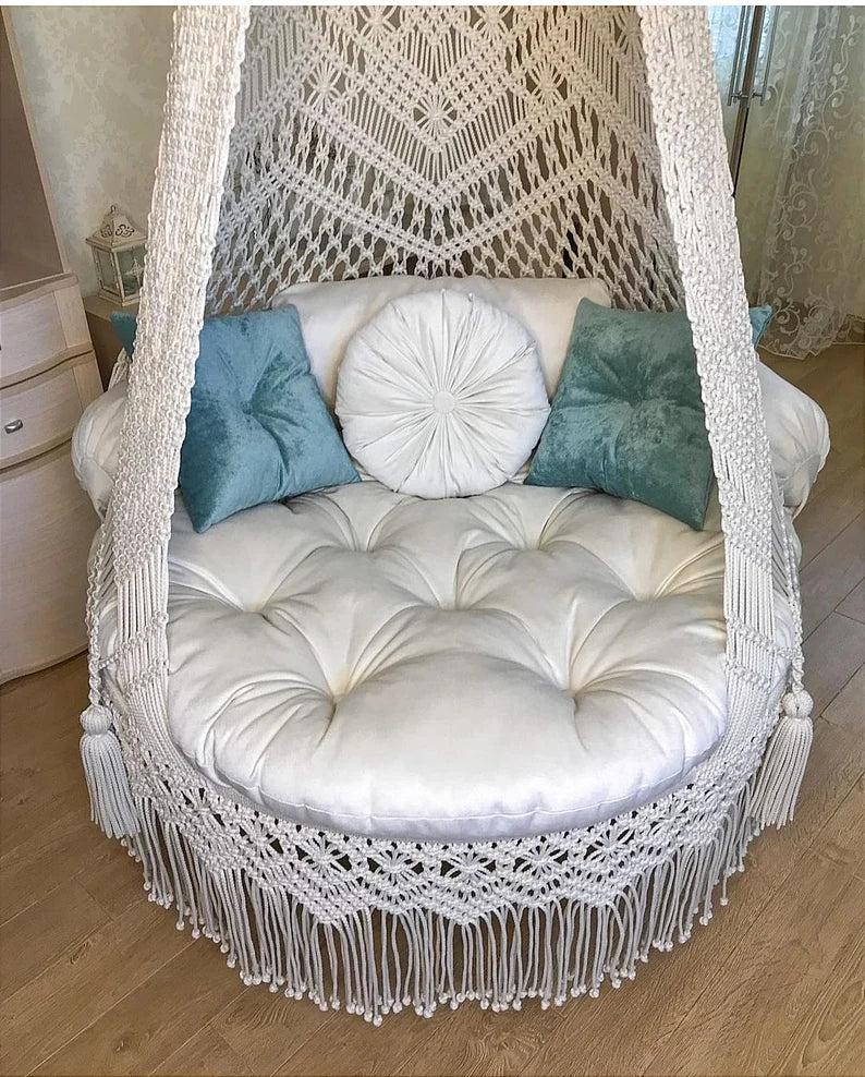 Macrame Swing For Adults In White 40 inches - Leechoo